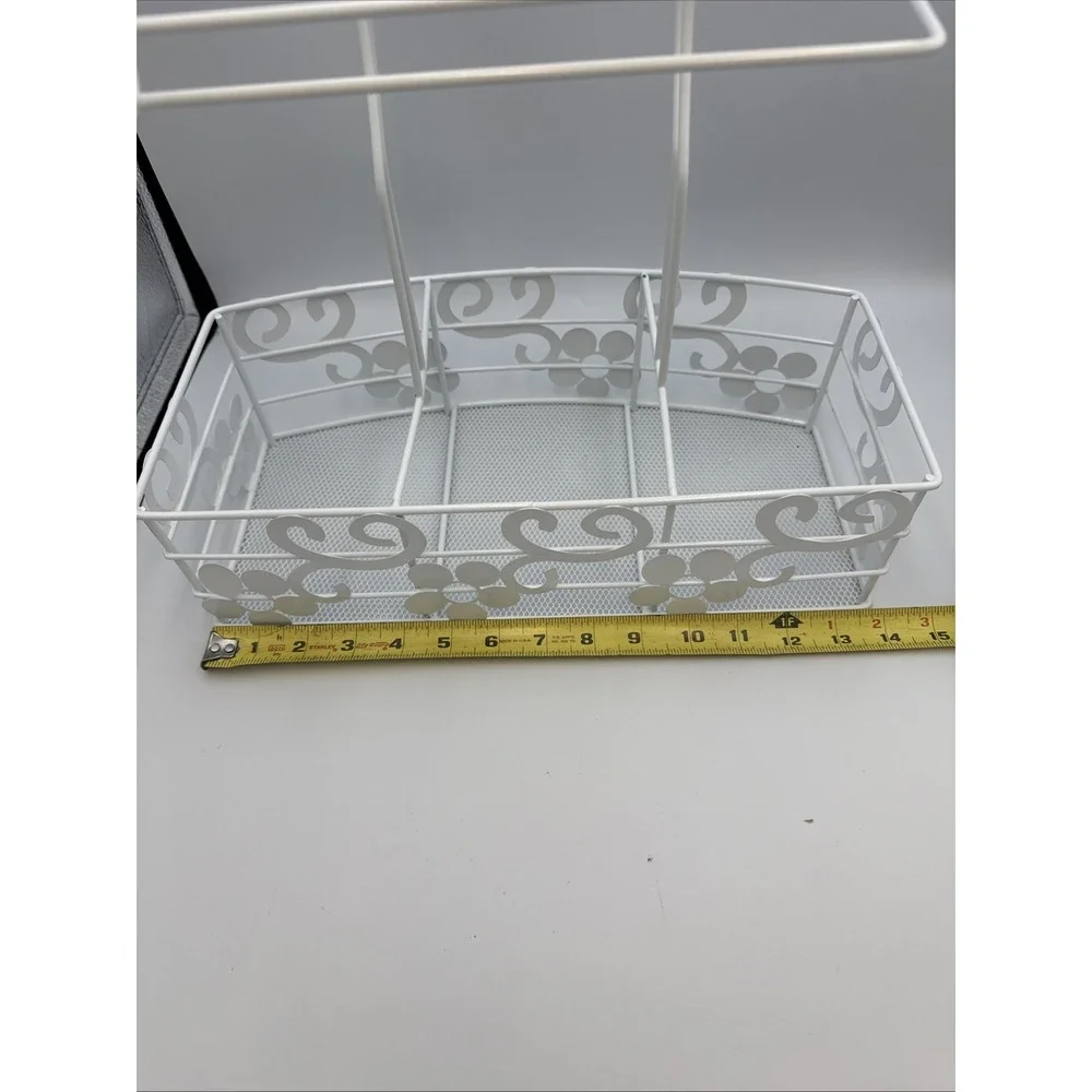 Wire Cooking Caddy White Wooden Handle (QVC?)  16.5